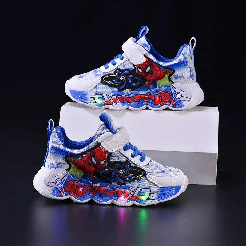 Disney Spider-Man Boys LED Light Up Sneakers  Red/Blue Kids Anti-Slip Outdoor Shoes Spring All-Day Comfort Size 21-31