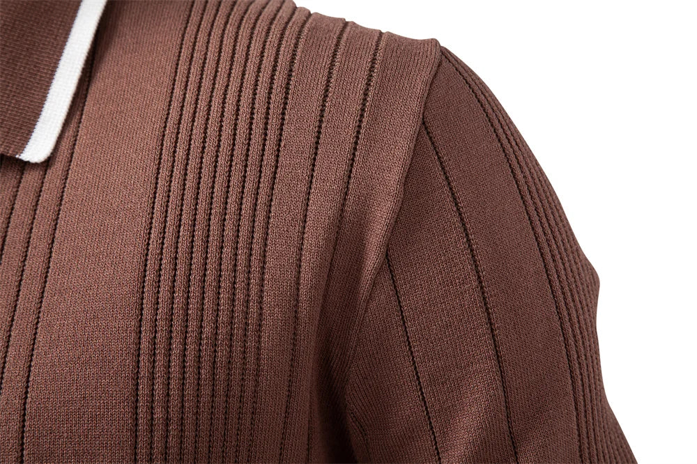 2025 Men's Button Down Polo Shirt Solid Colour Stripe Long Sleeve Autumn Winter Luxury Warm Touch Business Casual Polo Men's Shirts