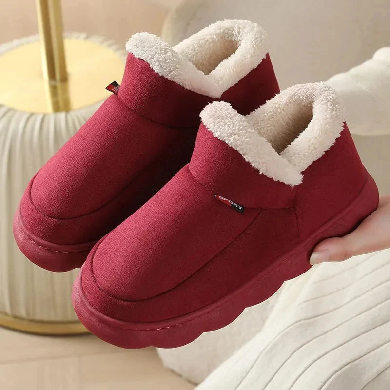Men's Warm Plush House Slippers Indoor Anti-slip Winter Fluffy Slides With Waterproof Short Plush Male Cotton Shoes