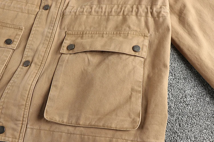 2025 Herfst en Winter Nieuwe Amerikaanse Retro Geweven M65 Cargo Jas Heren 100% Katoen Gewassen Losse Stoere Guy Outdoor Jachtjas