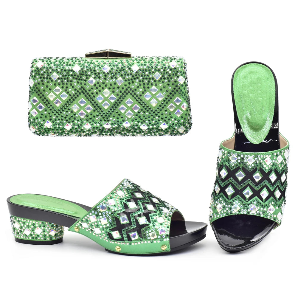 Italian Women Wedding Shoes and Bag Set Decorated with Rhinestone Shoes for Women 2025 Designer Luxury Elegant Pumps