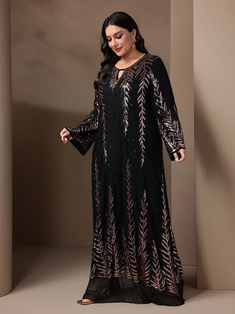 GIGI MABEL Plus Size Women's Elegant Luxury Sparkly Abayas Long Dress Spring Sequin Formal Party Evening Dresses