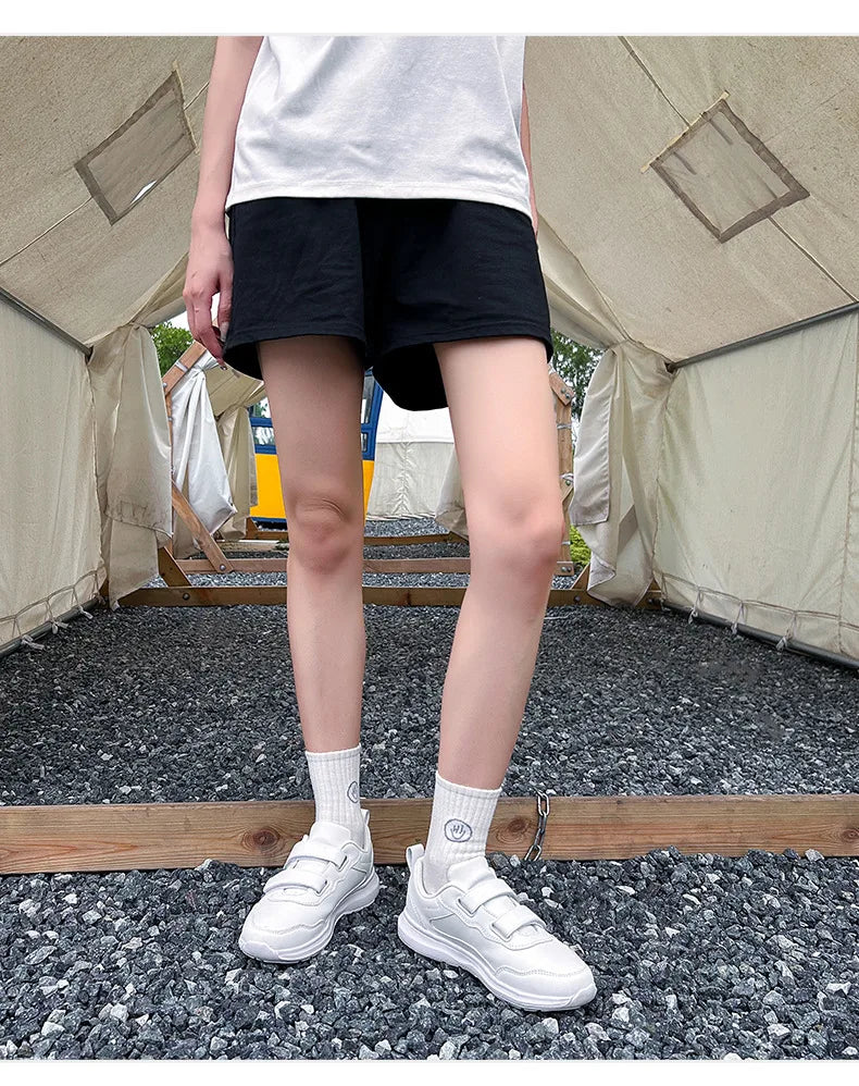 Studentensneakers Unisex Witte Schoenen Magic Buckles Lichtgewicht Koppelsschoenen voor Sport School Dans Hardlopen