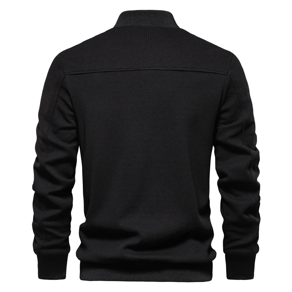 Men's Waffle Fleece Lined Bomber Jacket Autumn Winter Warm Casual Zipper Pocket Outwear Jackets and Coats for Men