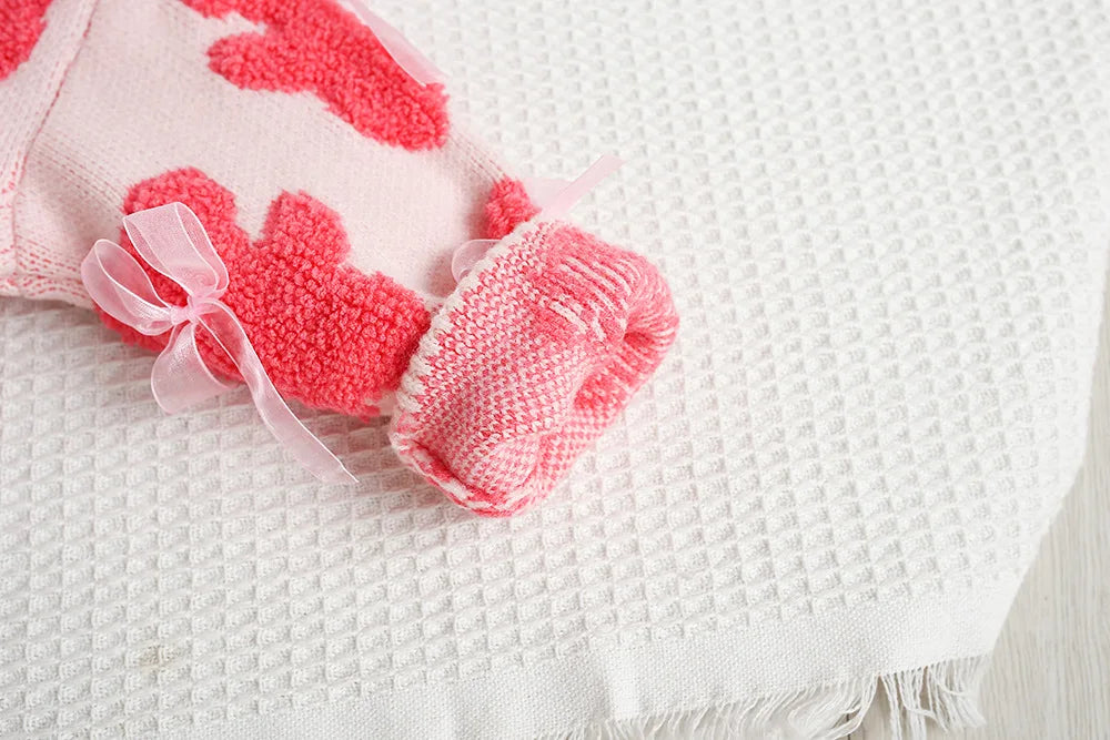 Autumn Kids Outfit 2PCS Set Sweet Bear Bow Girl's Knitted Sweater And Mesh Skirt Korean Loose Children's Clothing 9M-5T Girls