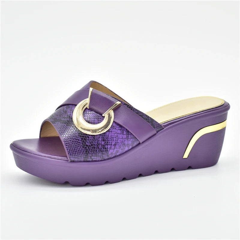 African Party Shoes Decorated with Metal Wedding Shoes for Women Bride Wedges Shoes for Women Luxury Shoes