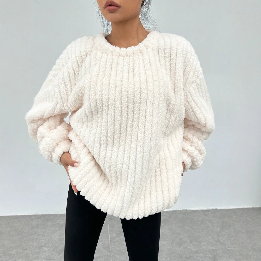 Women's Pullover Autumn Winter Simple Comfortable Plain Fleecing Drop-Shoulder Sleeve Crew Neck Daily Pullover