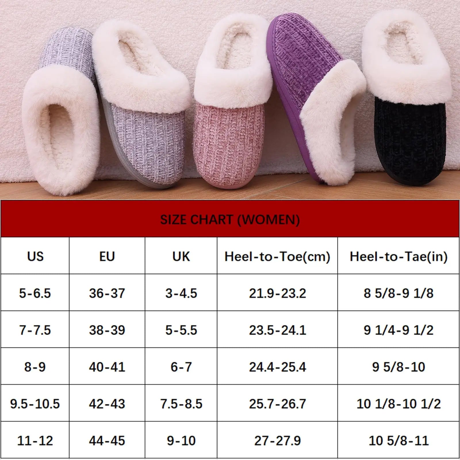 Women's Fleece Lined Warm House Cotton Slippers With Memory Foam and Non-Slip Cosy Fluffy Sole Plush Knit Slides Suitable For Bedroom Use