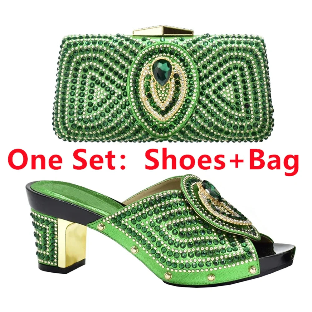 Italian Shoes with Matching Bags with Rhinestone Luxury Crystal Shoe Women Designers Nigerian Women Party Pumps with Purse