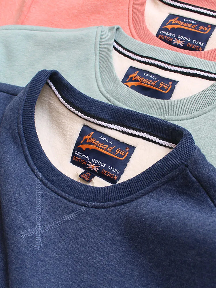 Herfst Winter Nieuwe Amerikaanse Eenvoudige Dikke Arctische Fleece Effen Kleur Sweatshirt Heren Puur Katoen Gewassen Pullover Casual Sportkleding