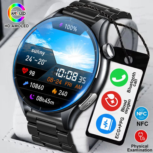 2025 Nieuw Smart Watch NFC ECG+PPG Bloedzuurstof Urinezuur Bloeddruk Saffier Smartwatch Heren - Compatibel met Samsung Galaxy, Xiaomi en Huawei IOS