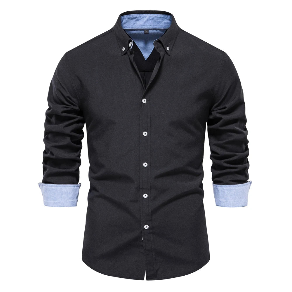 2023 New Autumn Cotton Men's Oxford Shirt Long Sleeve Button Down Social Business Casual Shirts for Men