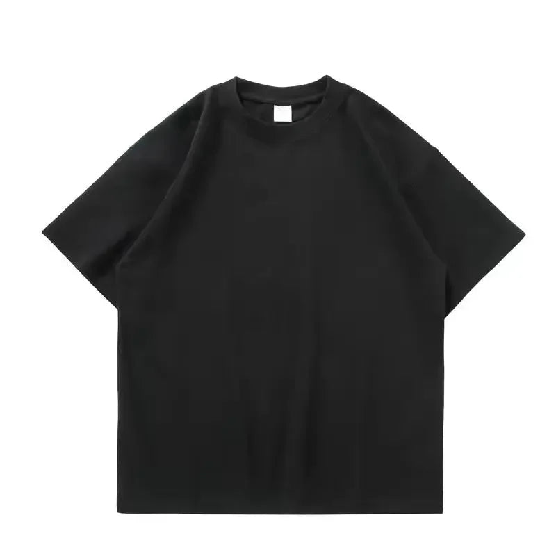 Black White GSM 500g Heavy-Duty Pure Cotton T-shirt Thickened Threaded Round Neck Short Sleeves Three Needle Half Sleeve Tees
