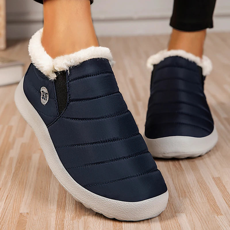 Winter Women Flats Warm Fur Black Ladies Shoes Round Toe Waterproof Shoes Sneakers Women Flat Zapatos De Mujer Shoes Woman