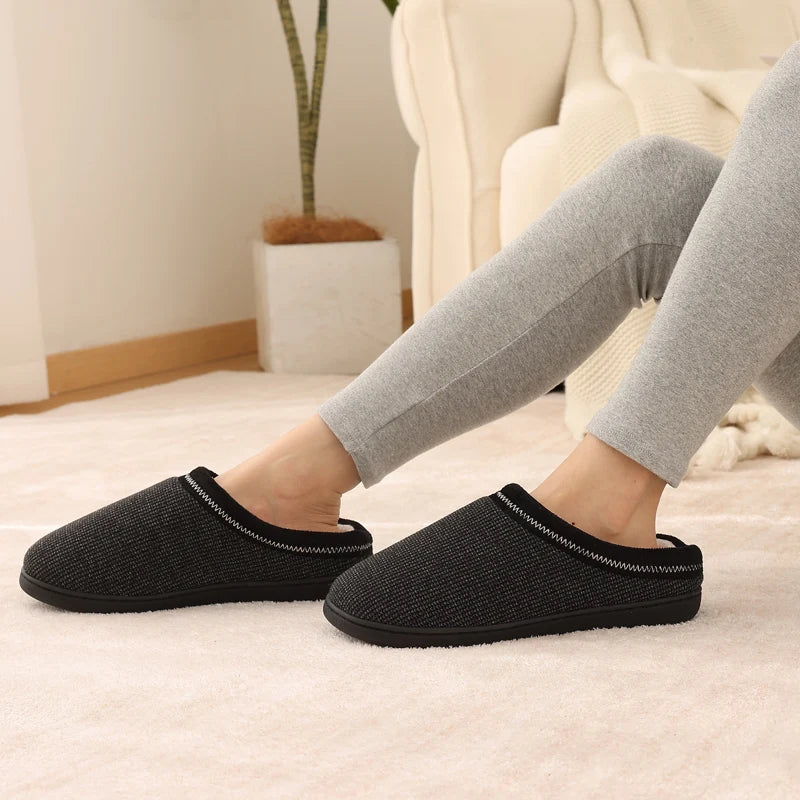 Men's Winter Warm Cotton Shoes Soft Memory Foam Casual Indoor Flat Slides Short Plush Male Fluffy Home Slippers