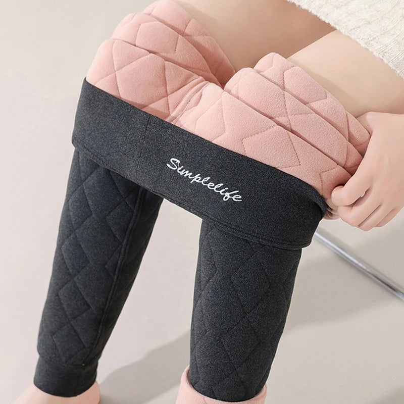 Women's High Waist Thick Thermal Pants Winter Windproof Knee Middle Aged Elderly Base Pant Elastic Waist Tummy Control Base Layer
