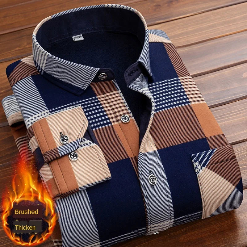 Herbst/Winter Dickes Samthemd für Herren, lässig, langärmelig, warmes Fleecefutter, modisch, weicher Flanell, Übergröße L – 5XL