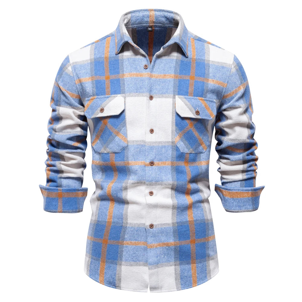 2023 New Autumn and Winter Thicken Plaid Shirt for Men Over Jacket Men Casual Classic Double Pockets Mens Shirts