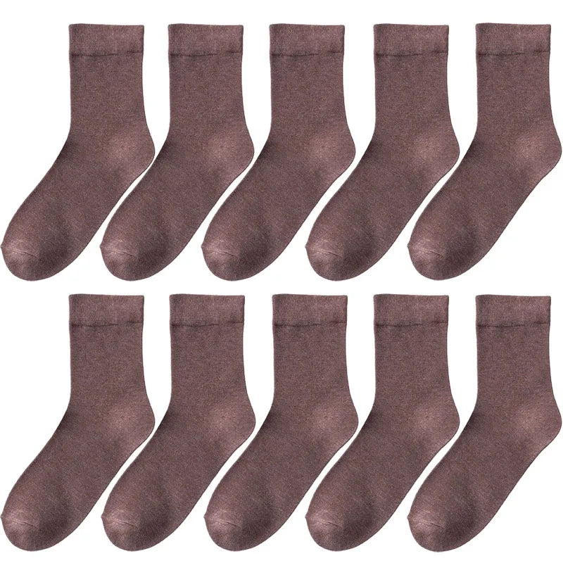 10 Pair Women's Bamboo Fibre Socks Harajuku Retro Solid Colour Casual Ladies Set Korean Style Female Socks