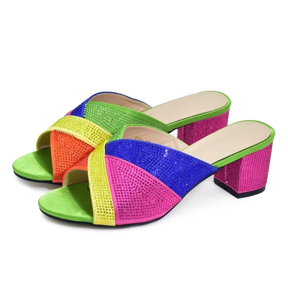 Fashion Elegant Woman Shoes Diamond Fashion Woman Low Heel Bridal Shoes Italian Lady Shoes with Rhinestone Slip-On WOMEN Pumps