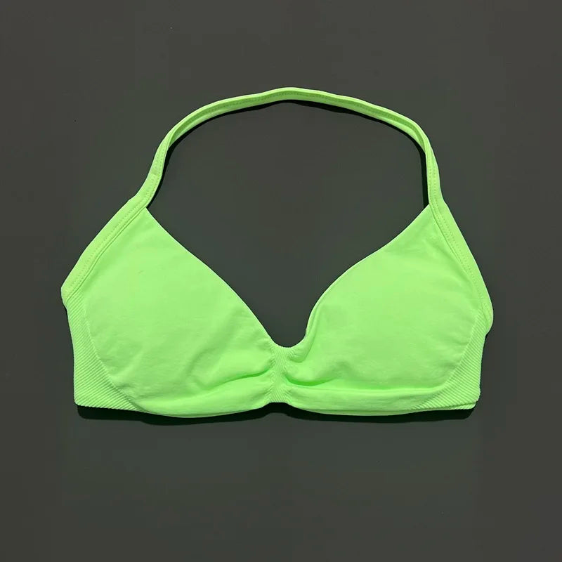 HISTELLO Women’s High Support Strappy Sports Bra – Seamless Push Up Gym & Yoga Workout Tank Top