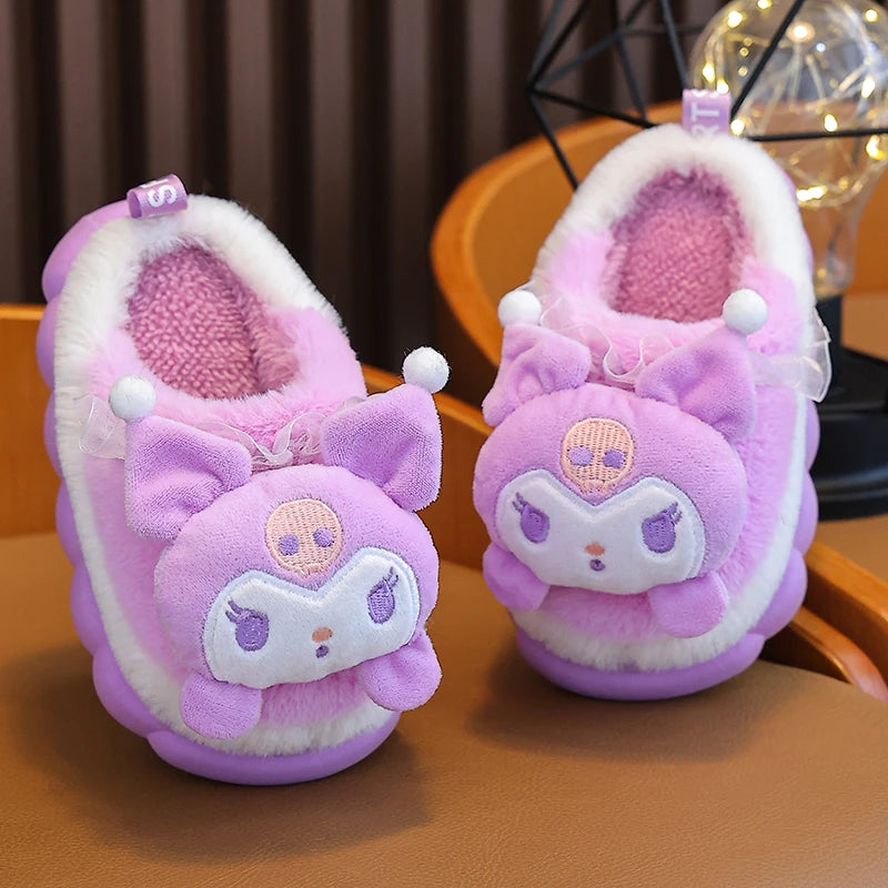 Unisex Teen Kid's Winter Warm Cute Cartoon Indoor Mule Soft Non-Slip Fluffy Children's Slippers Home Cotton Shoes For Boys & Girls Size 24-41