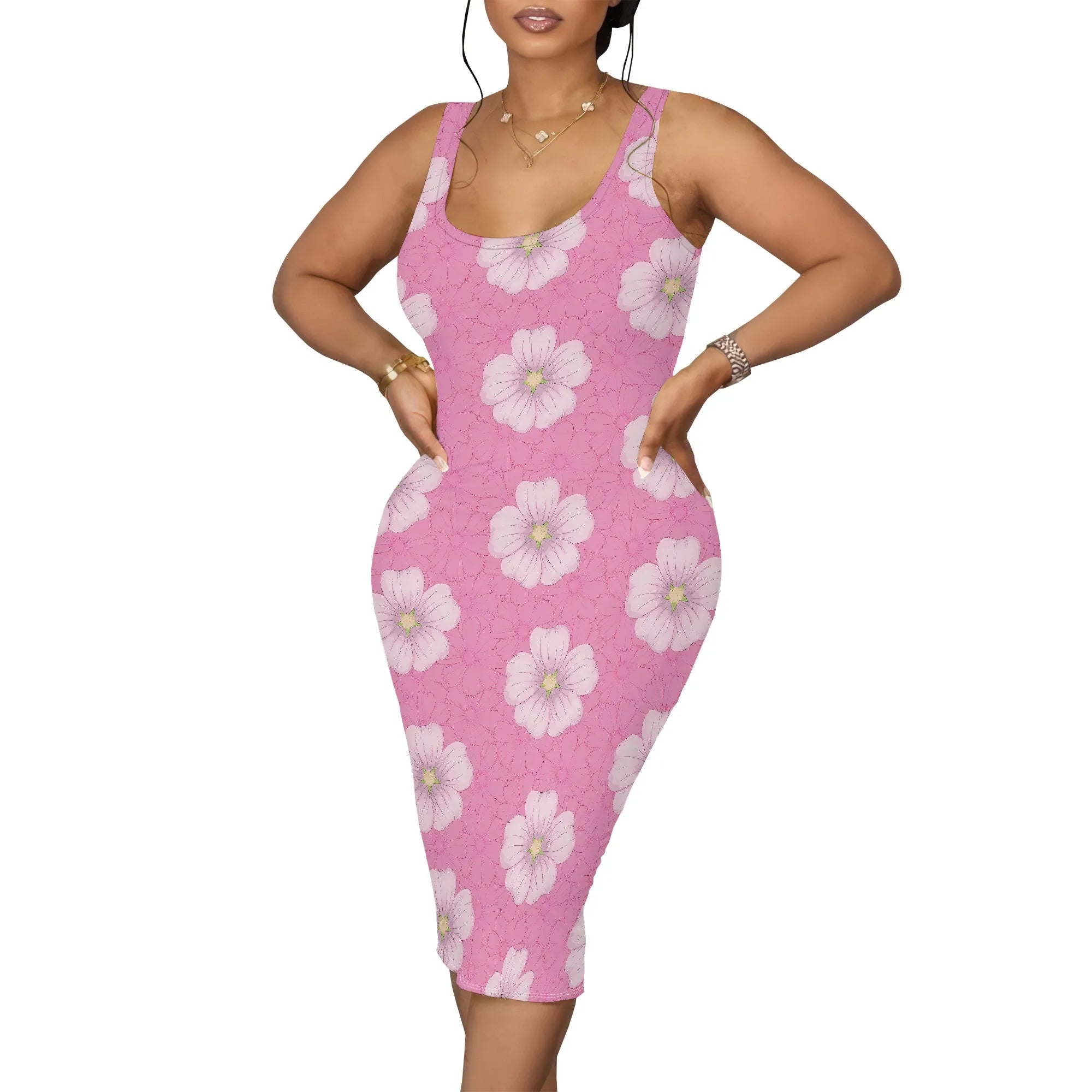 Tropical Floral Print Sleeveless Midi Dress for Women Sexy Summer Vacation Outfit