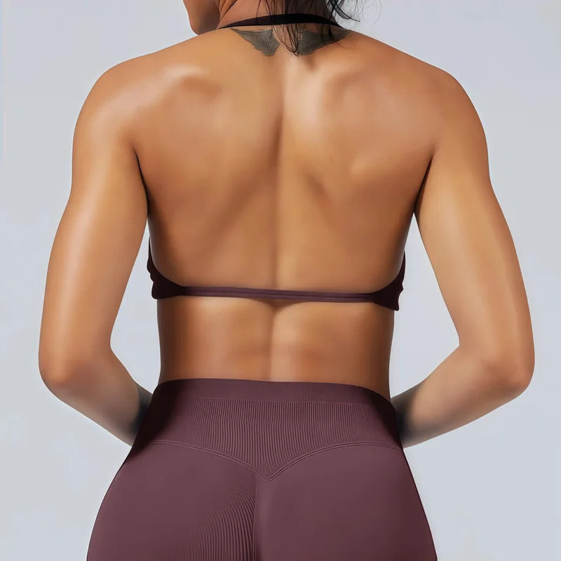 HISTELLO Women’s High Support Strappy Sports Bra – Seamless Push Up Gym & Yoga Workout Tank Top