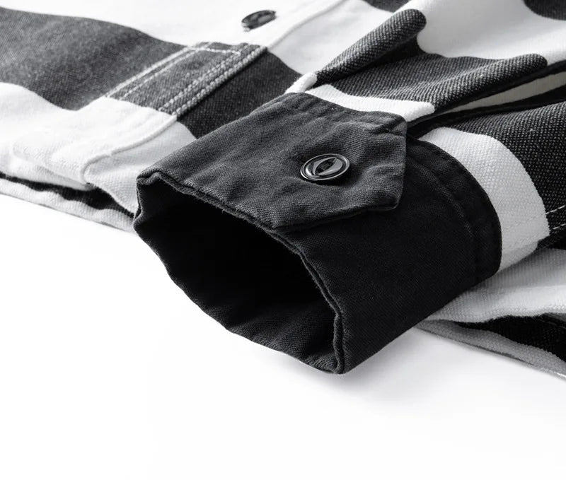 Herfst Nieuwe Amerikaanse Retro 16oz Zwaargewicht Gevangenis Gestreepte Jas Herenmode Puur Katoen Gewassen Dikke Canvas Motorjas