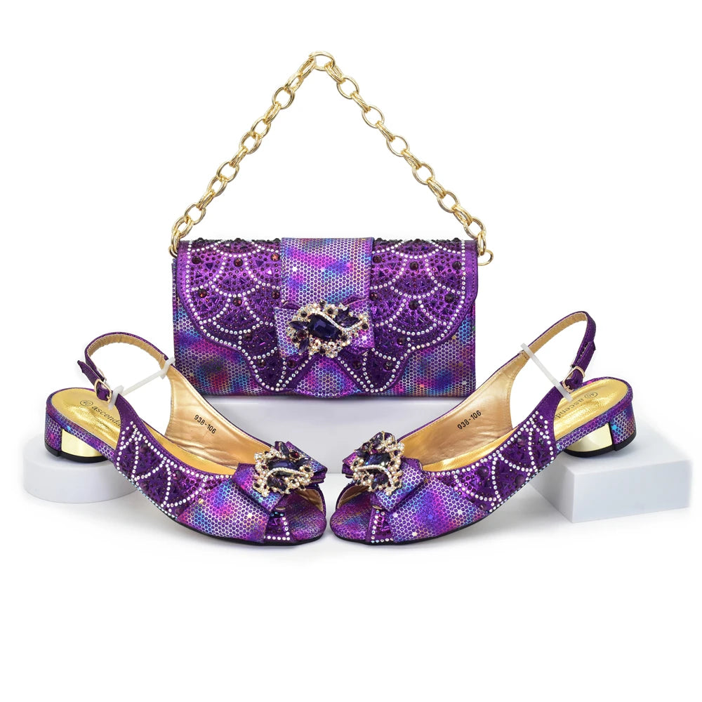 Shoe and Bags for Women Nigeria Party Luxury Italian Shoes and Bag Set for Women Crystal Peep Toe Pumps with Purse