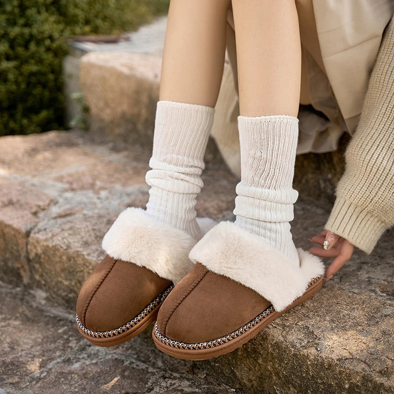 Women's Winter Warm Fur Fluffy Cotton Cosy Slippers With Non-Slip Indoor Plush Bedroom Flat Plush Slides Ladies' Shoes