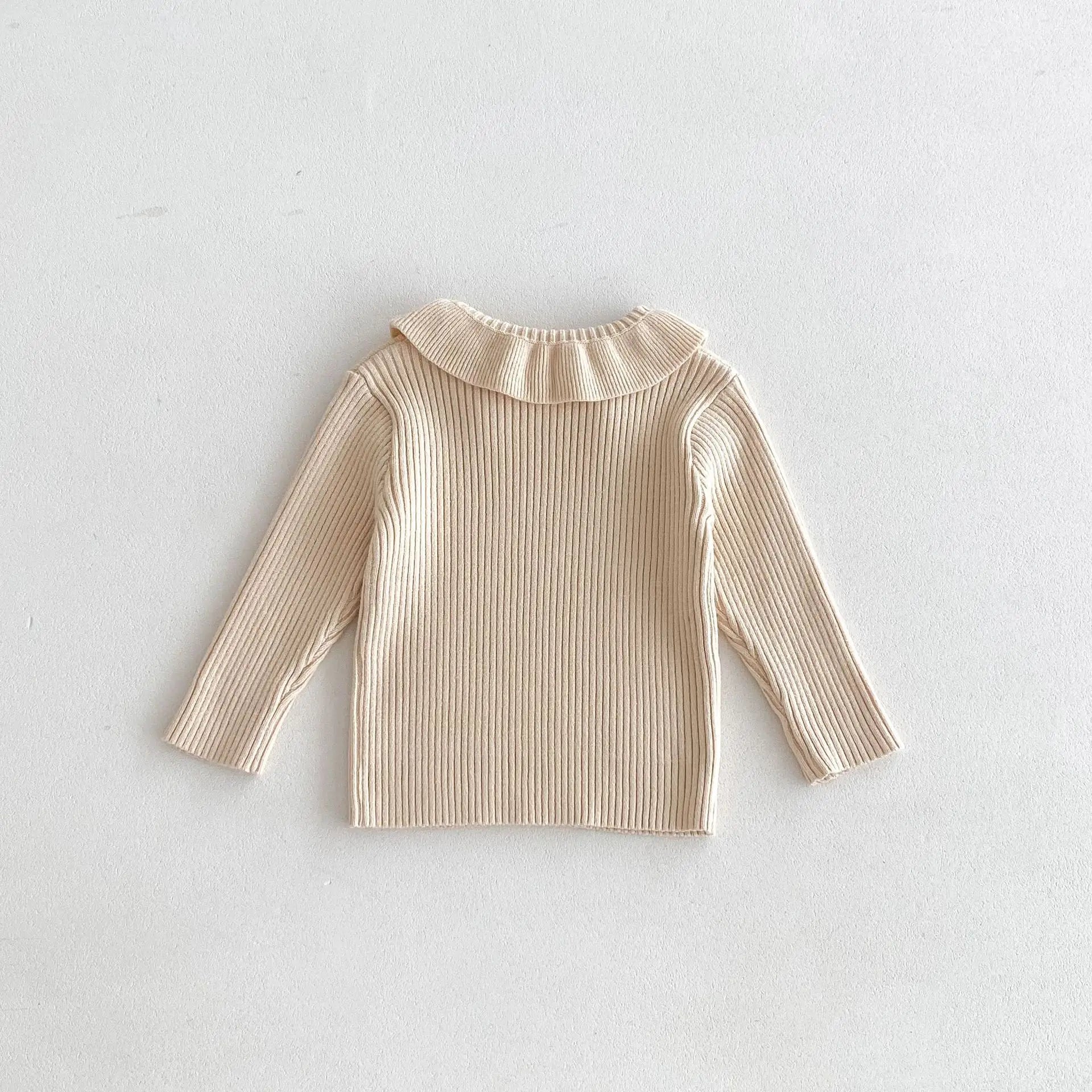 2025 Nieuwe effen trui met onderkant voor meisjes. Kinderkleding met lotusbladkraag en gebreide trui met basistopjes voor meisjes van 1-6 jaar.