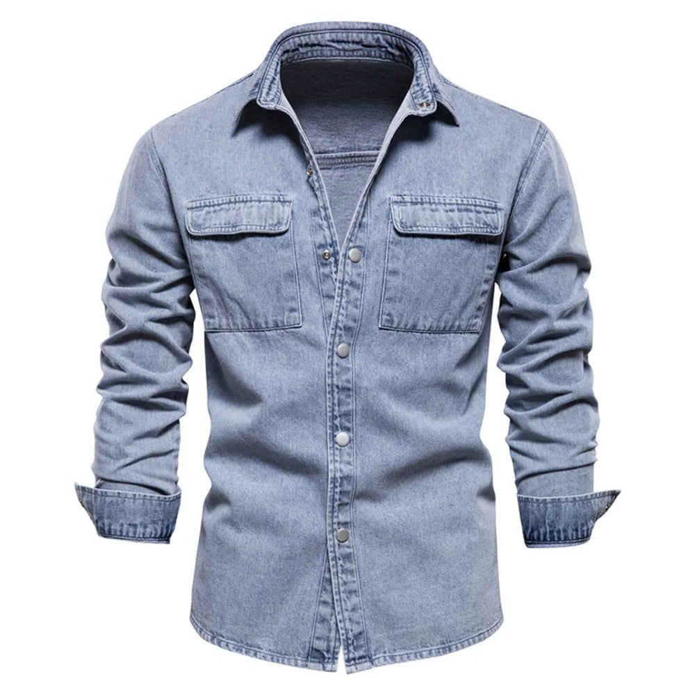 Men's 100% Cotton Spring Denim Shirt Casual Solid Colour Thickened Long Sleeve High Quality Jeans Male Shirt For Men