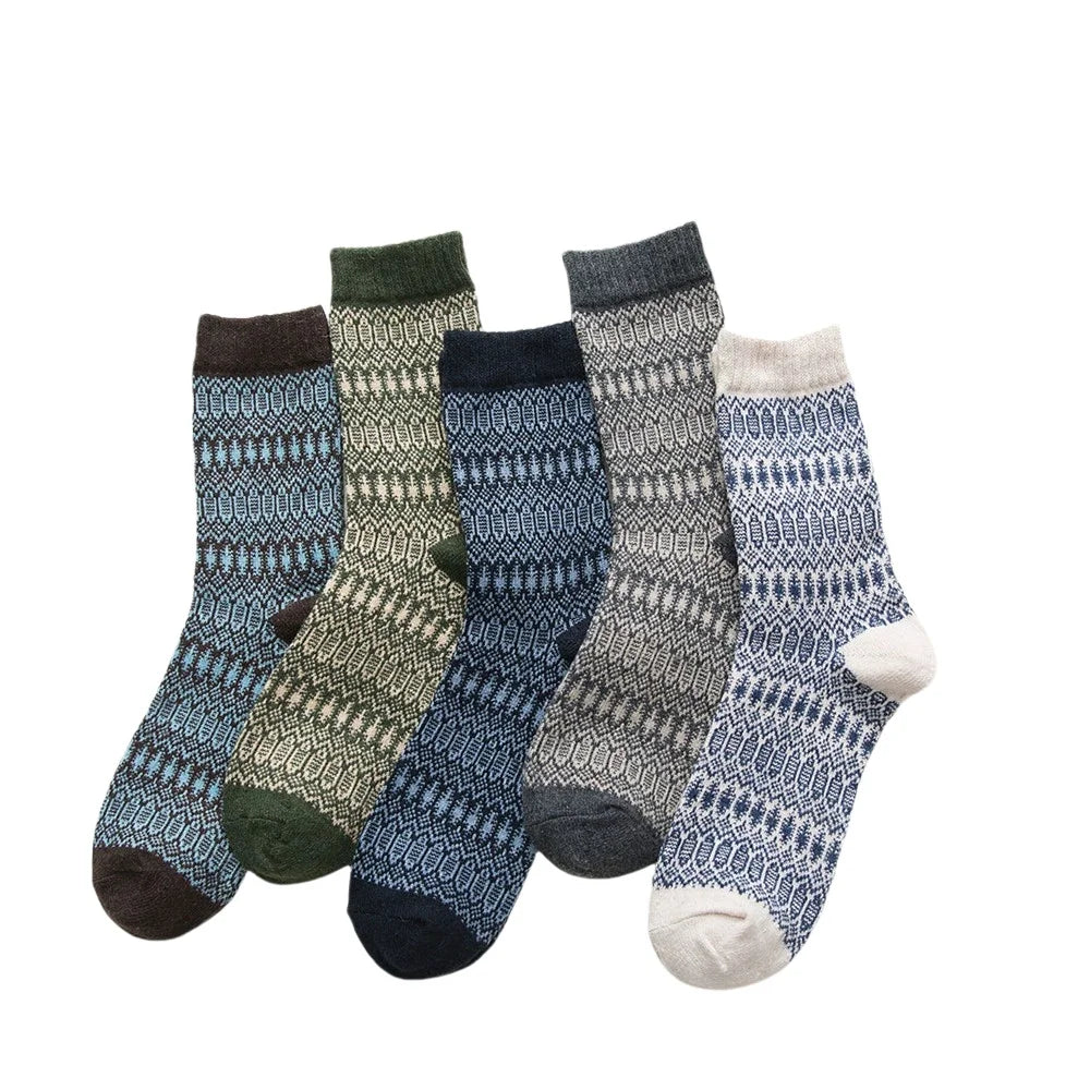 5 Pair Winter New Thick Warmth Harajuku Retro Fashion Casual Wool High Quality Cotton Socks For Men