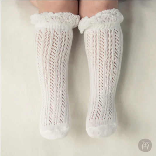 Baby Girl Knitted Mesh Socks Knee High Tube Toddler Girls Solid Socks Summer Thin Cotton Infant Kids Long Tube Socking 0-2 Years