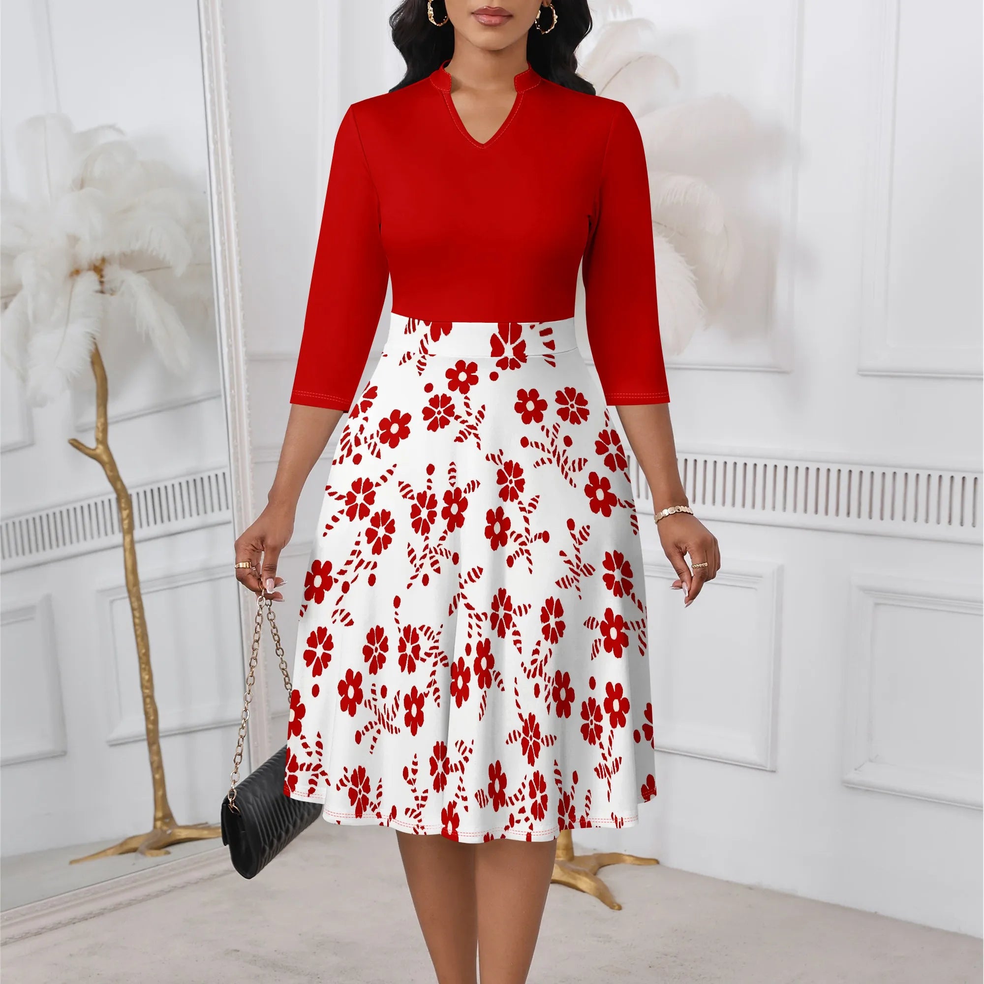 Women's Abstract Off Shoulder Maxi Dress 3/4 Sleeve Blue Gold Slit Party Evening