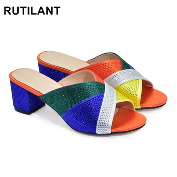 African Women Wedding Shoes Bride Shoes Luxury Elegant Low Heels Rhinestone Lady Slippers Sandals Nigerian Pumps