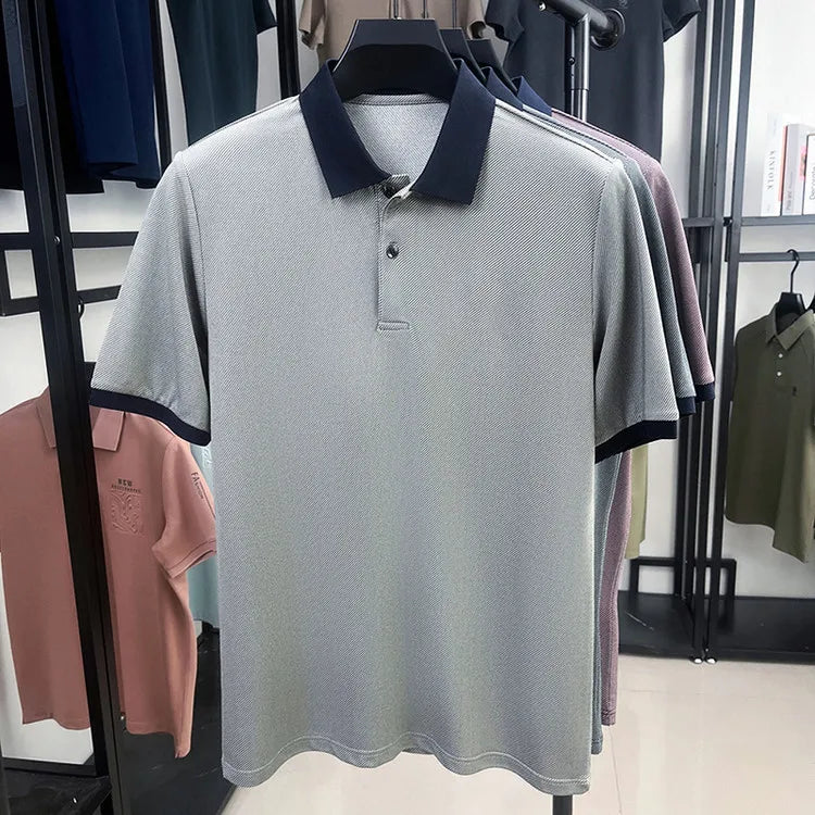 Men’s Breathable Polo Shirt – Stretch Fabric & Striped Design for Office/Casual Use Elastic Comfort and Classic Collar M-4XL