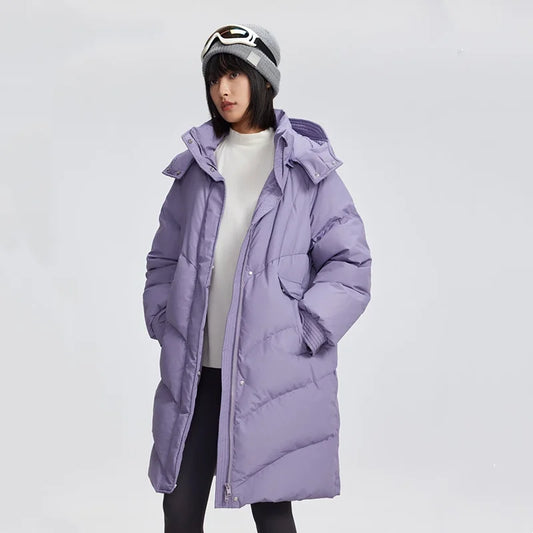 Women's Winter Down Jacket Duck Down Detachable Hood Puffer Coats, Simple Korean Style Mid-Length  Jacket for Ladies