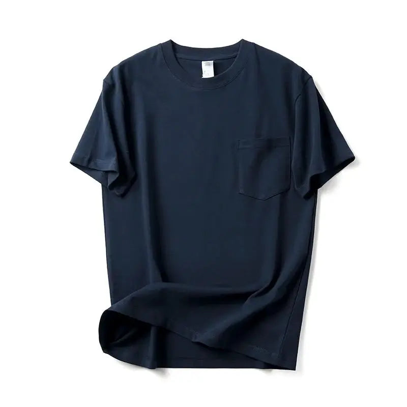2025 Zomer Nieuw Japans Retro Korte Mouw O-hals Effen Kleur T-shirt Heren Zwaargewicht 100% Katoen Gewassen Casual Zak Tops
