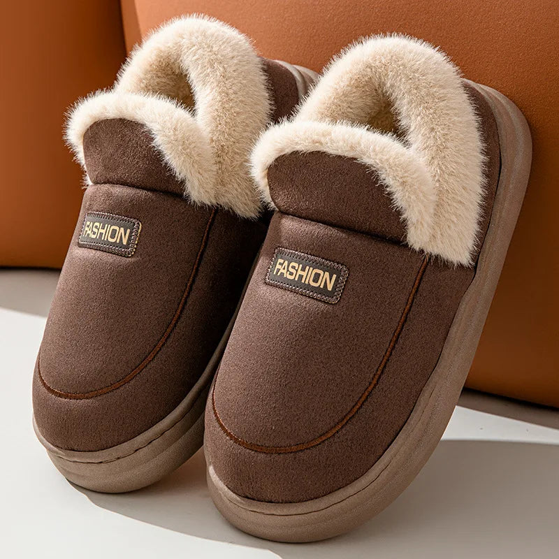 Unisex Plush Lining Shoes With Platform Soft Sole Indoor and Outdoor Slides Non-Slip Fluffy Cosy Warm Slippers For Men & Women
