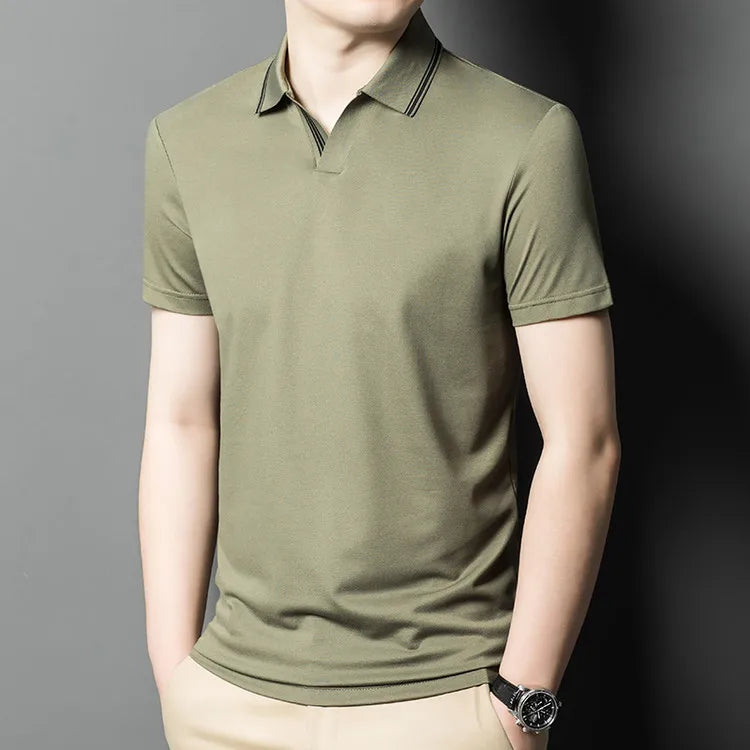 Men's Summer Hot Selling Seagull Collar Short-Sleeved Polo, High-Grade Quality Slim Fit Business Casual Short-Sleeved T-Shirt