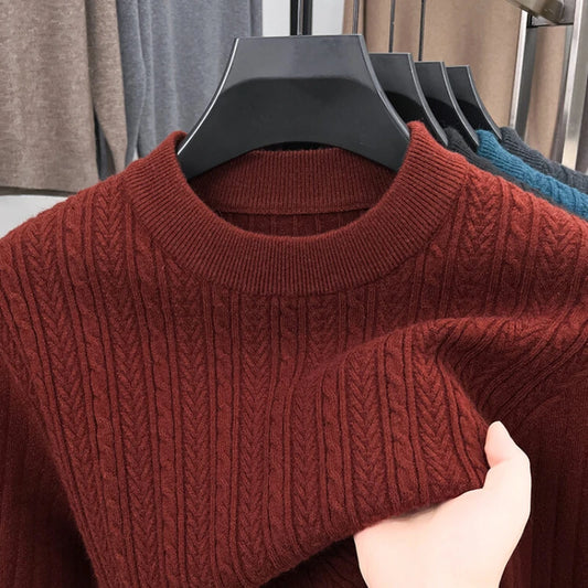 Men's Autumn and Winter Warm Turtleneck O-Neck Sweater, Thickened Slim-Fit Bottoming Shirt, Fine knitted Sweater Sizes M-4XL