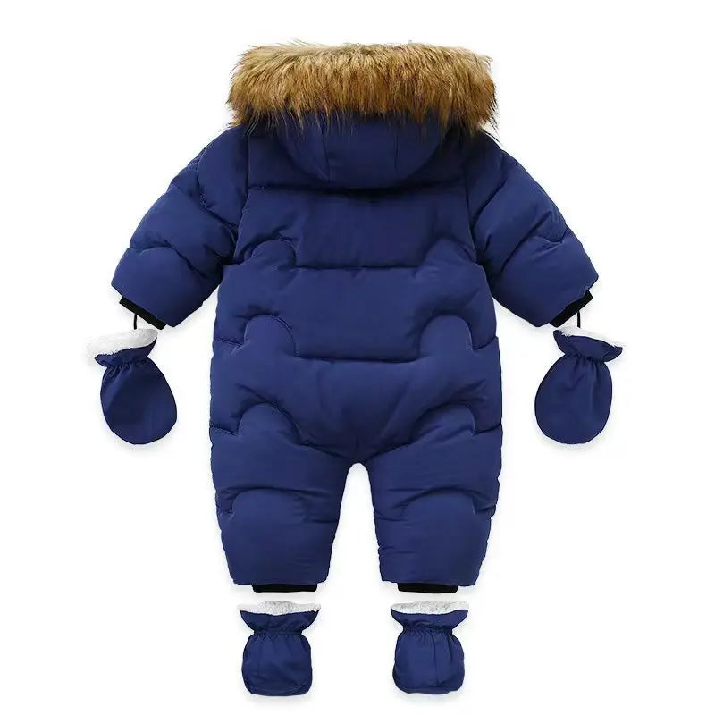 Winter Baby Rompers  Fur Lining Boys Jumpsuits Warm Fleece Padded Toddler Snowsuit Infant Outfit