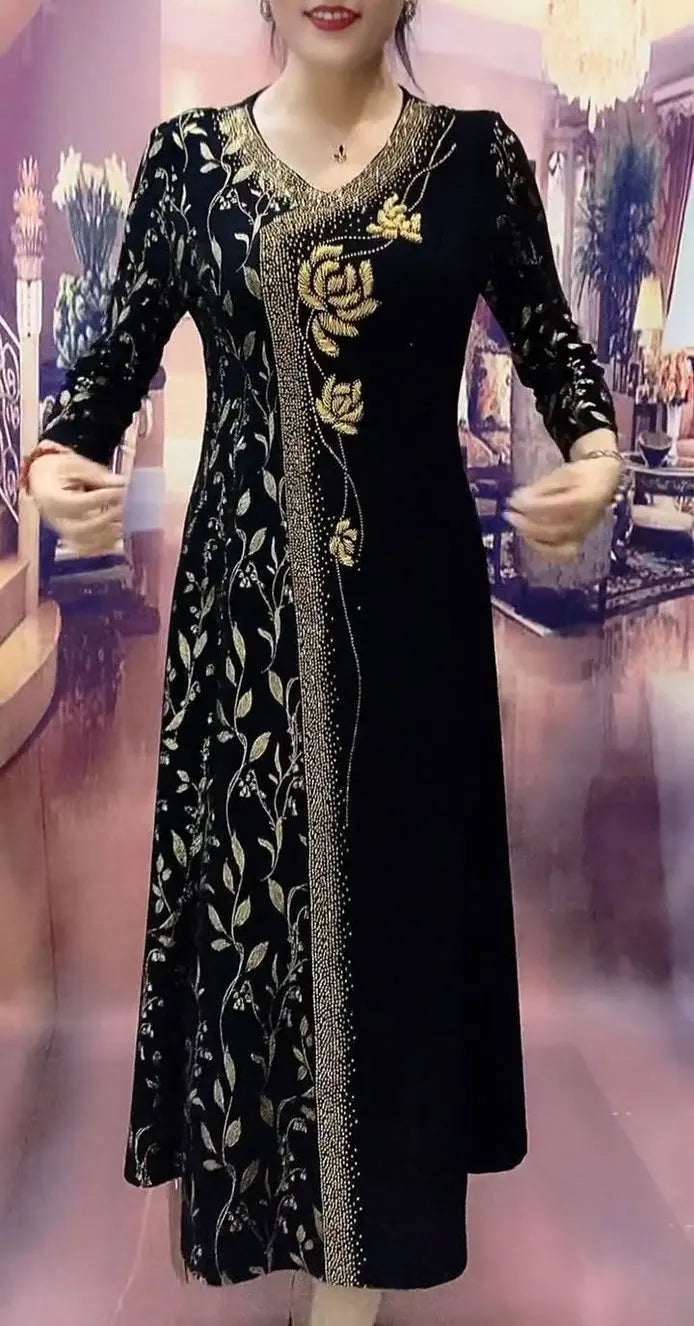 Elegante V-halsjurken met print voor woon-werkverkeer Lente Herfst Nieuwe A-lijn Dameskleding Lange mouwen Stijlvolle bloemenruiten Lange jurk