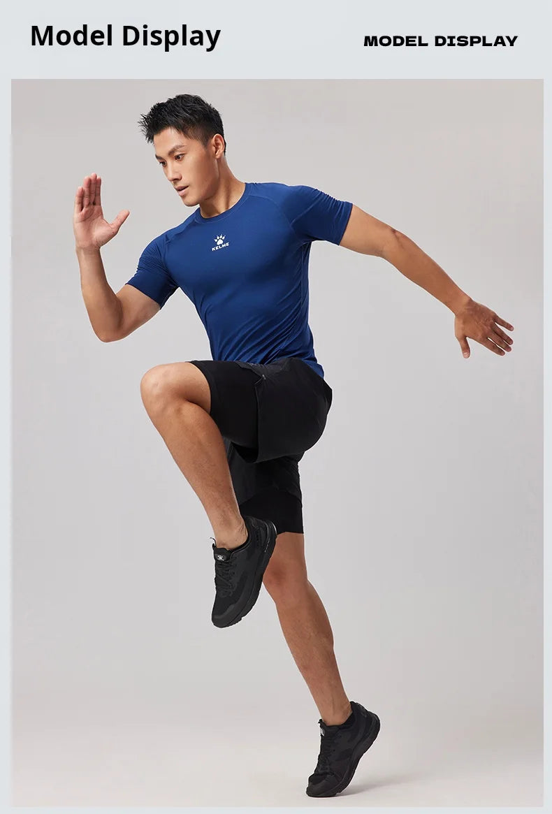 Fitness T-shirt Men's High Elasticity Breathable Tight Clothes Round Neck Basketball Running Training Short Sleeves
