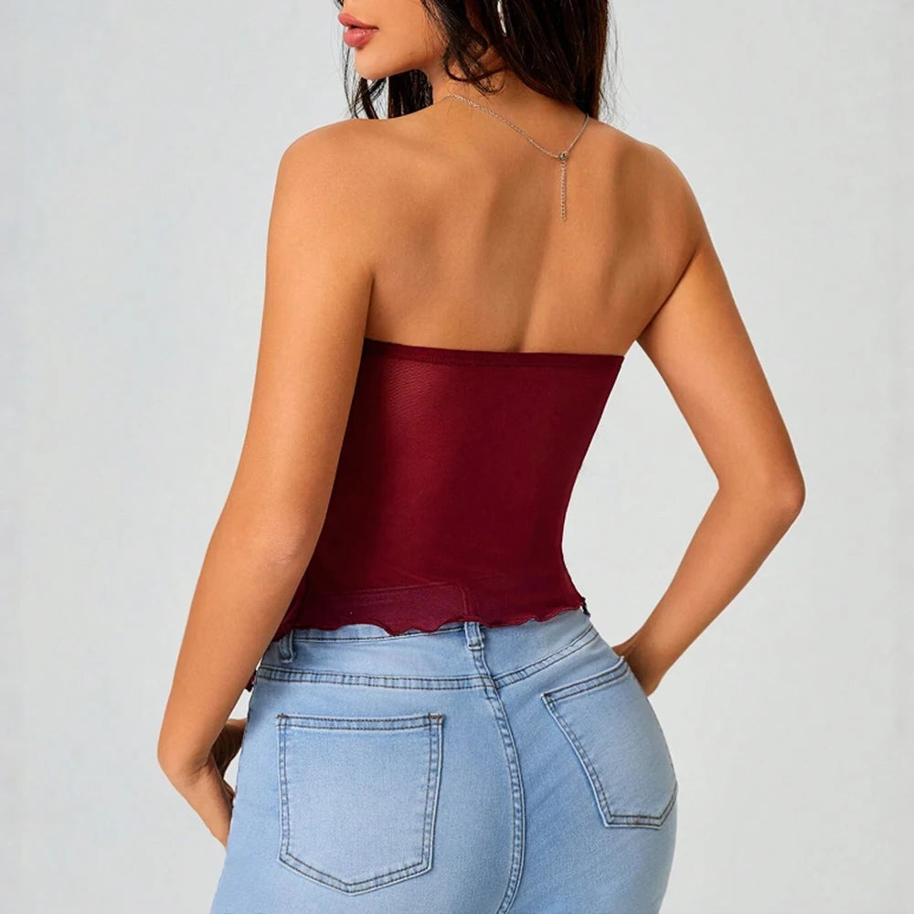Women's Tanks Summer French Trendy Plain Cut Out Asymmetrical Hem Sleeveless Off Shoulder Tube Milkmaid Tanks