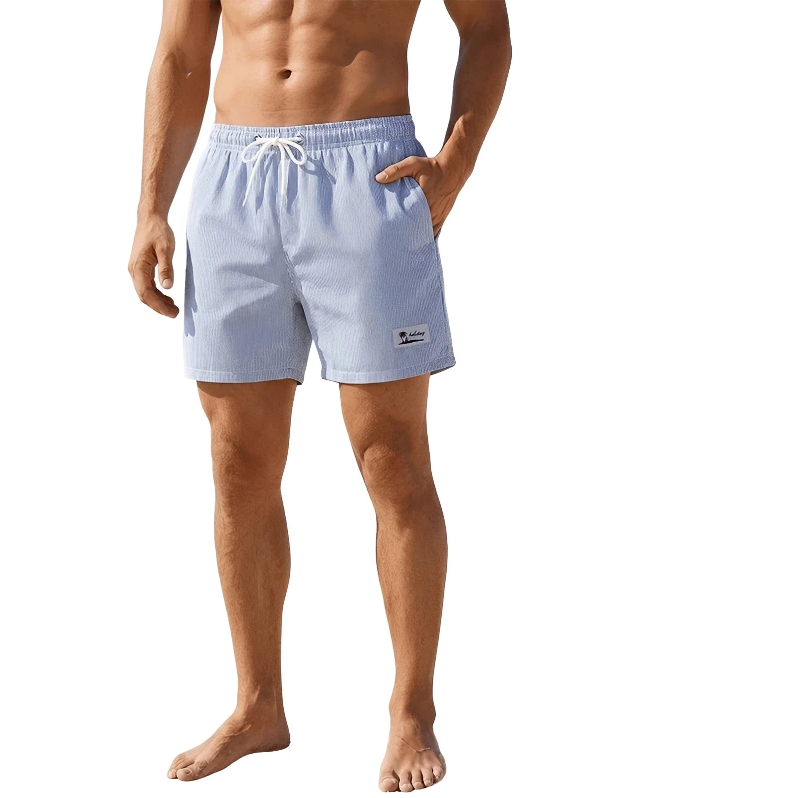 Men’s Quick-Dry Striped Swim Shorts – Beach Board Shorts with Mesh Liner & Pockets for Summer Swimwear