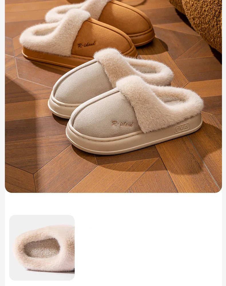 Women's Winter Warm Platform Cotton Plush Slippers Suitable As Fluffy House Footwear With Soft Sole Non-Slip Ladies' Shoe