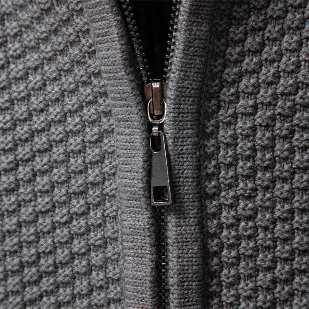 Men's Classic Zip-Up Jacket Cotton Solid Colour Fleece Lined Winter Warm Outdoor Sports Luxury Casual Male Outerwear